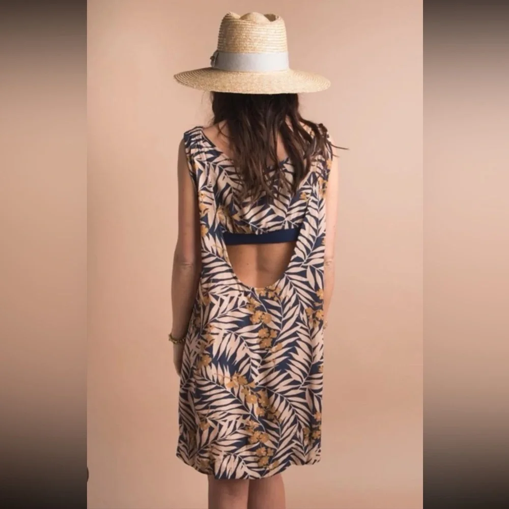 Free People Navy Combo Tropical Two-fer Mini Dress size Small - Picture 2 of 12